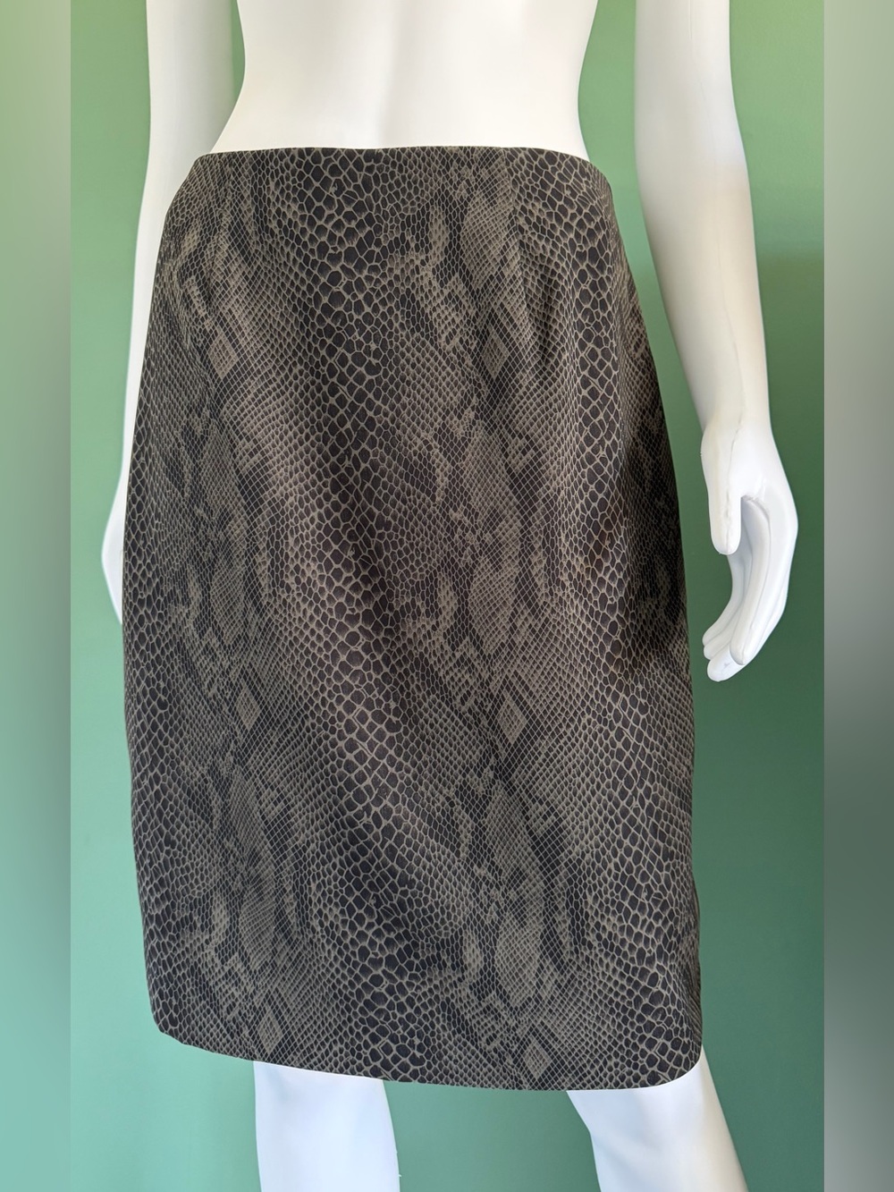 Vintage Paul Harris Design Snakeskin Print Pencil Skirt In Olive/Black
